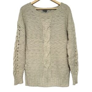 Ecote UO Cable Crochet Knit‎ Sweater Womens L Chunky Fisherman Wheat Wool Blend
